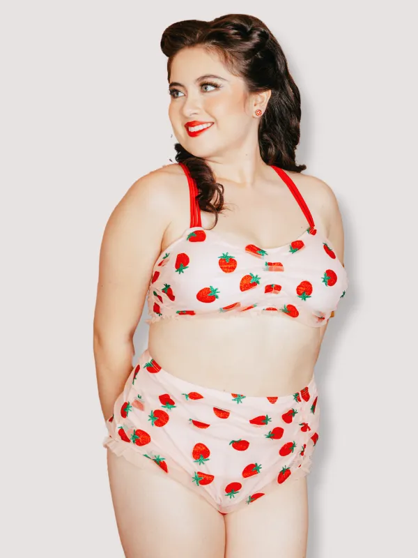 [Plus Size] 1950s Lace Strawberry Cami Tankini Set sold by Retro Stage