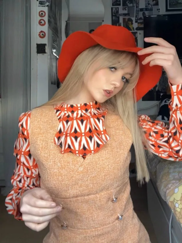 2PCS 1960s Orange Blouse & Tweed Mini Dress sold by Retro Stage