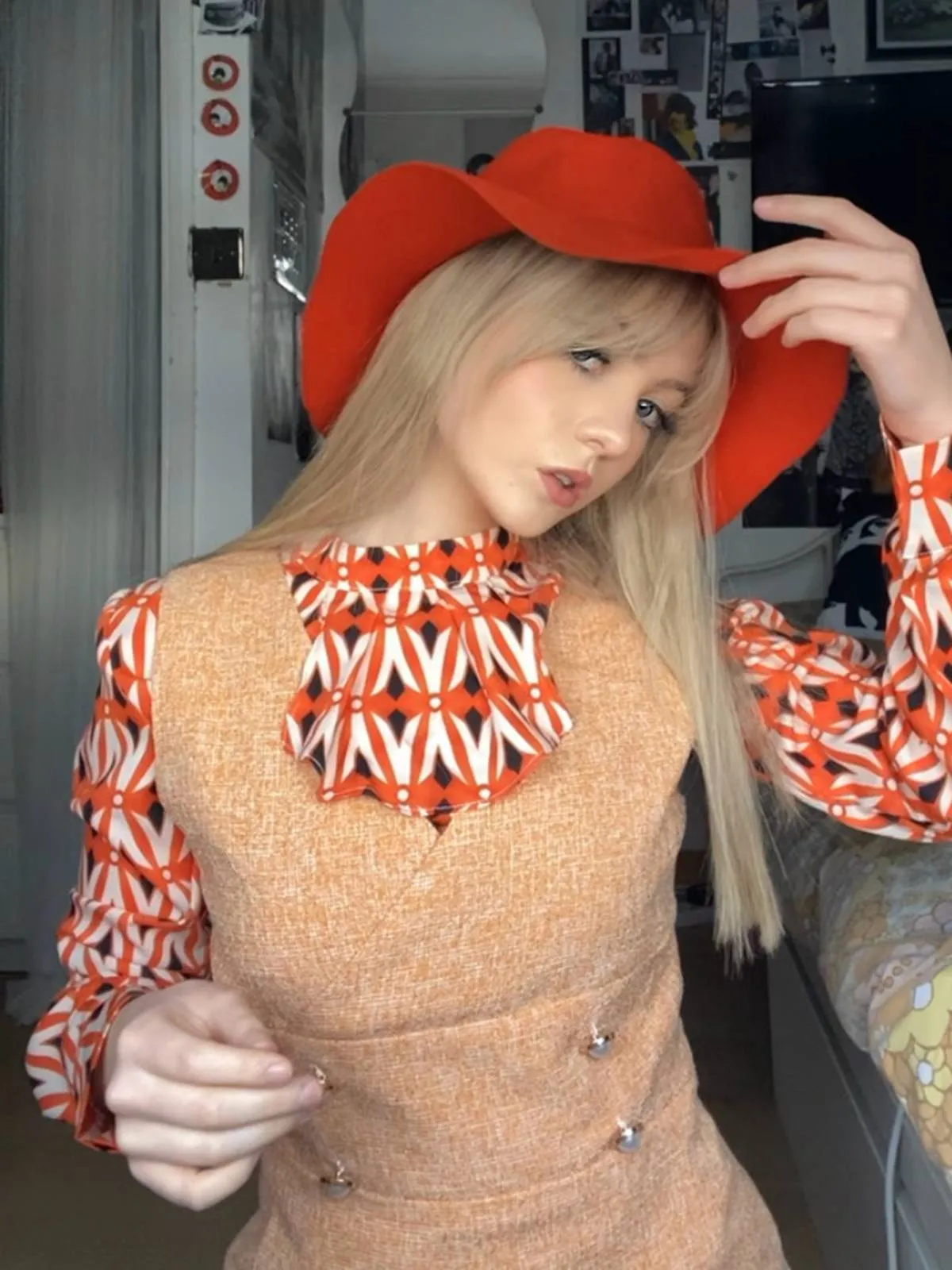 2PCS 1960s Orange Blouse & Tweed Mini Dress sold by Retro Stage