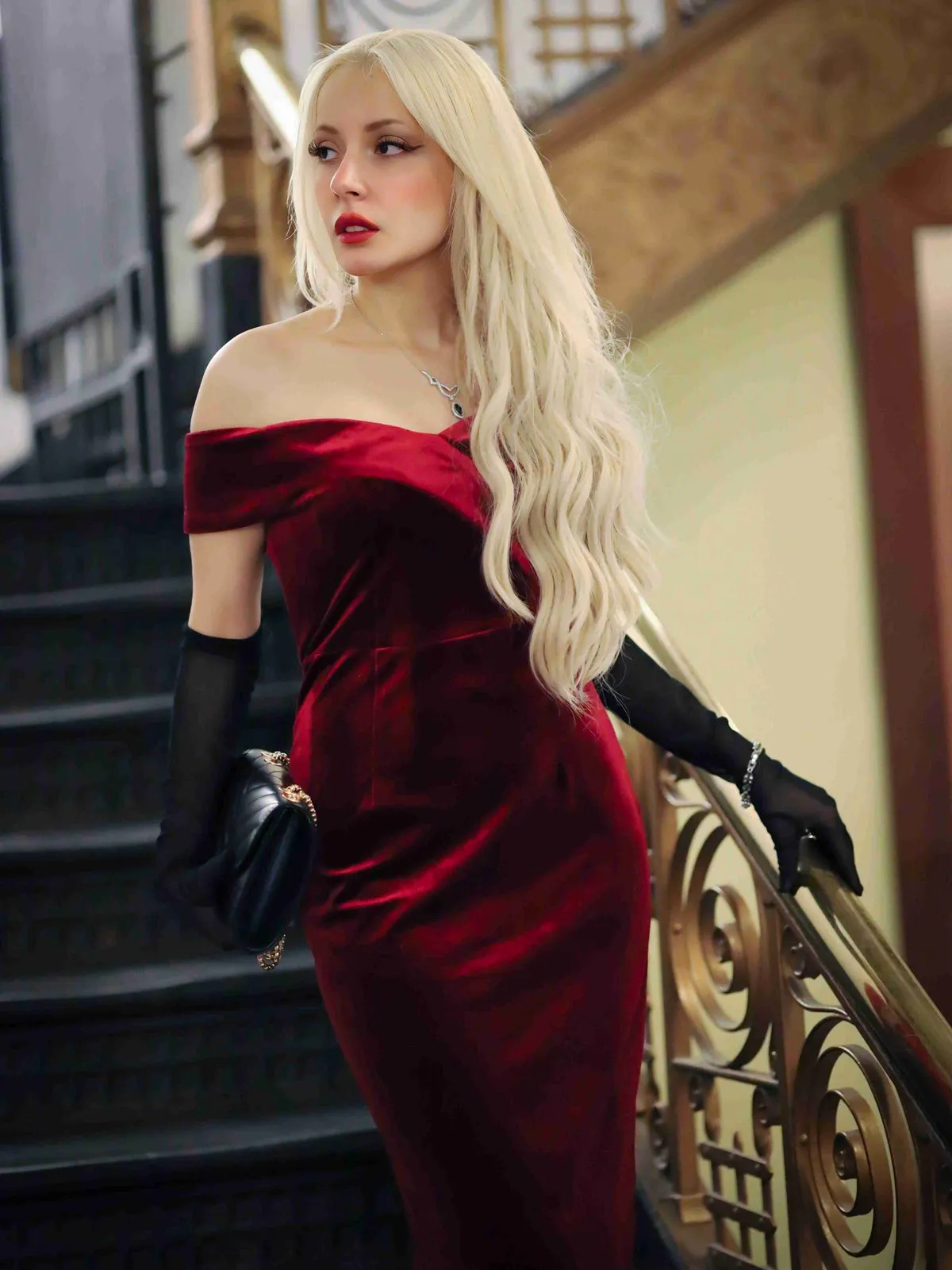 Wine Red 1960s Velvet Bodycon Dress sold by Retro Stage product image thumbnail 2