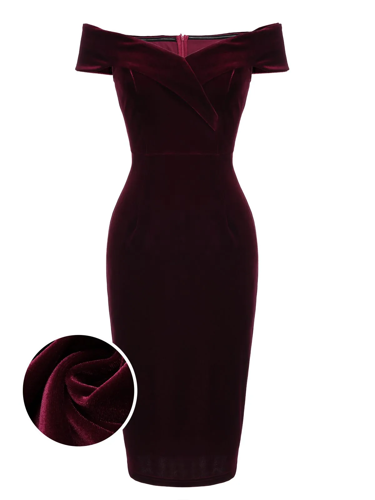 Wine Red 1960s Velvet Bodycon Dress sold by Retro Stage product image thumbnail 3