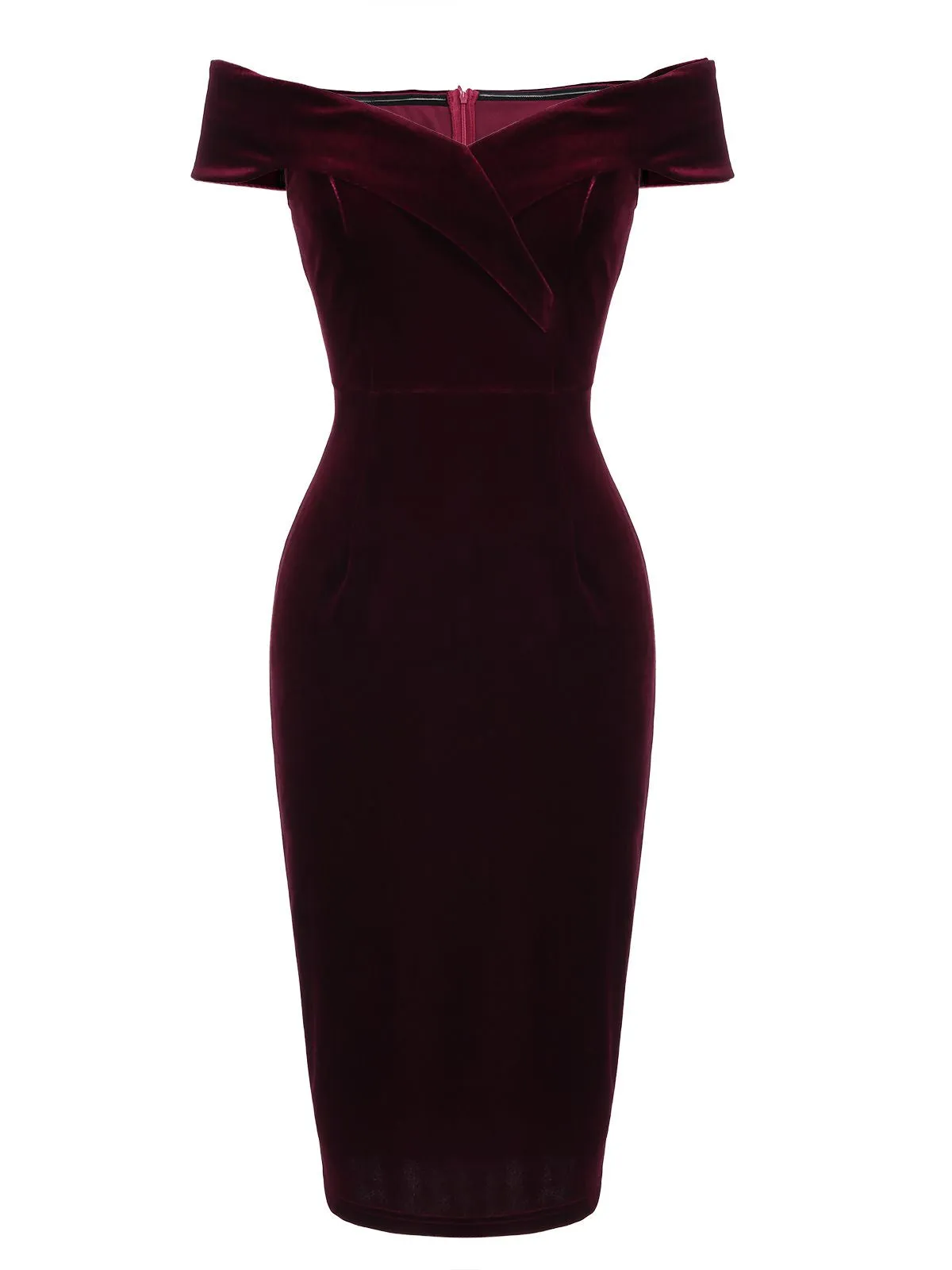 Wine Red 1960s Velvet Bodycon Dress sold by Retro Stage product image thumbnail 4