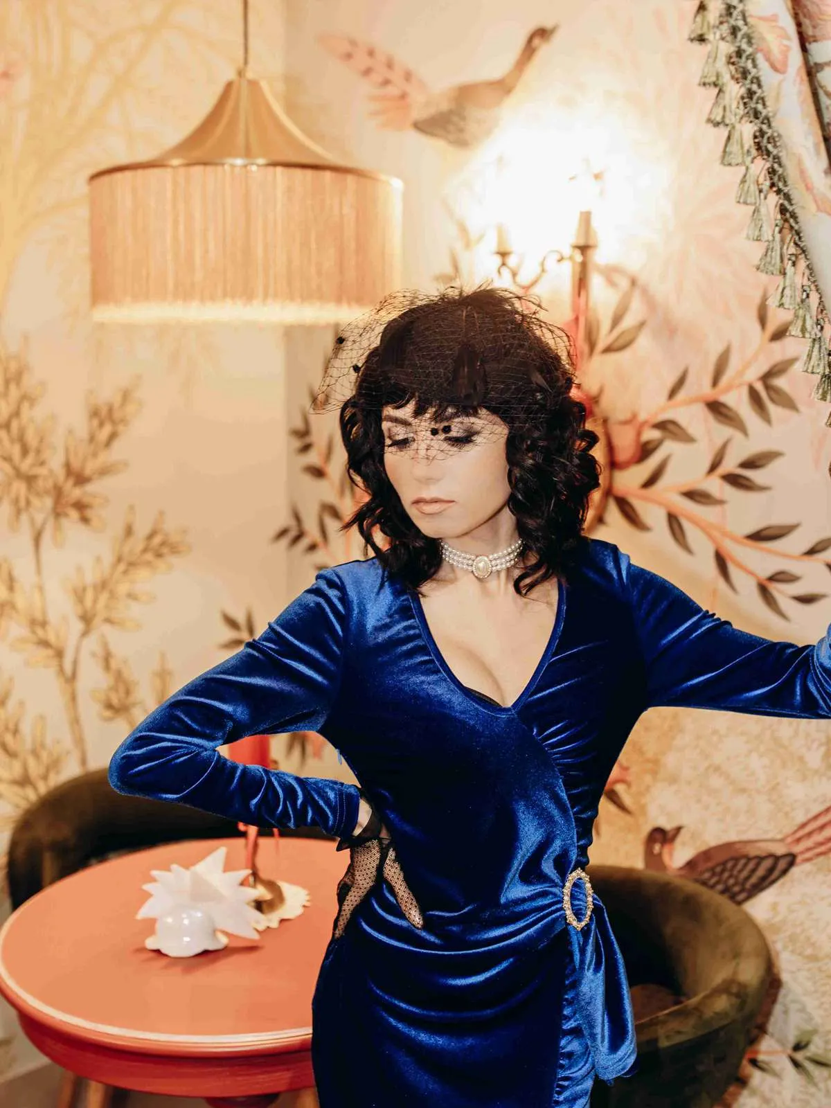 Dark Blue 1960s V-Neck Pleated Velvet Dress sold by Retro Stage product image thumbnail 2