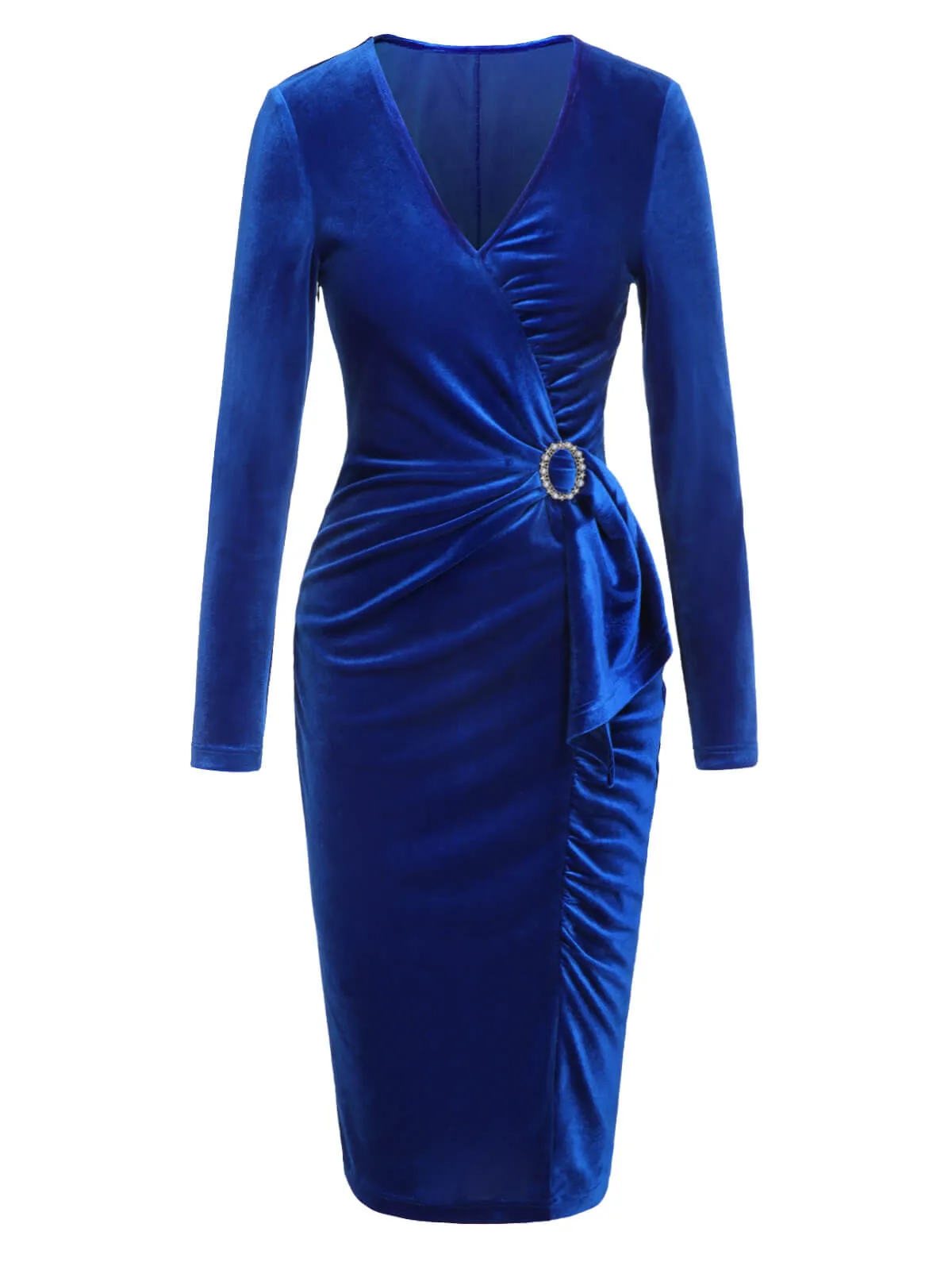 Dark Blue 1960s V-Neck Pleated Velvet Dress sold by Retro Stage product image thumbnail 4
