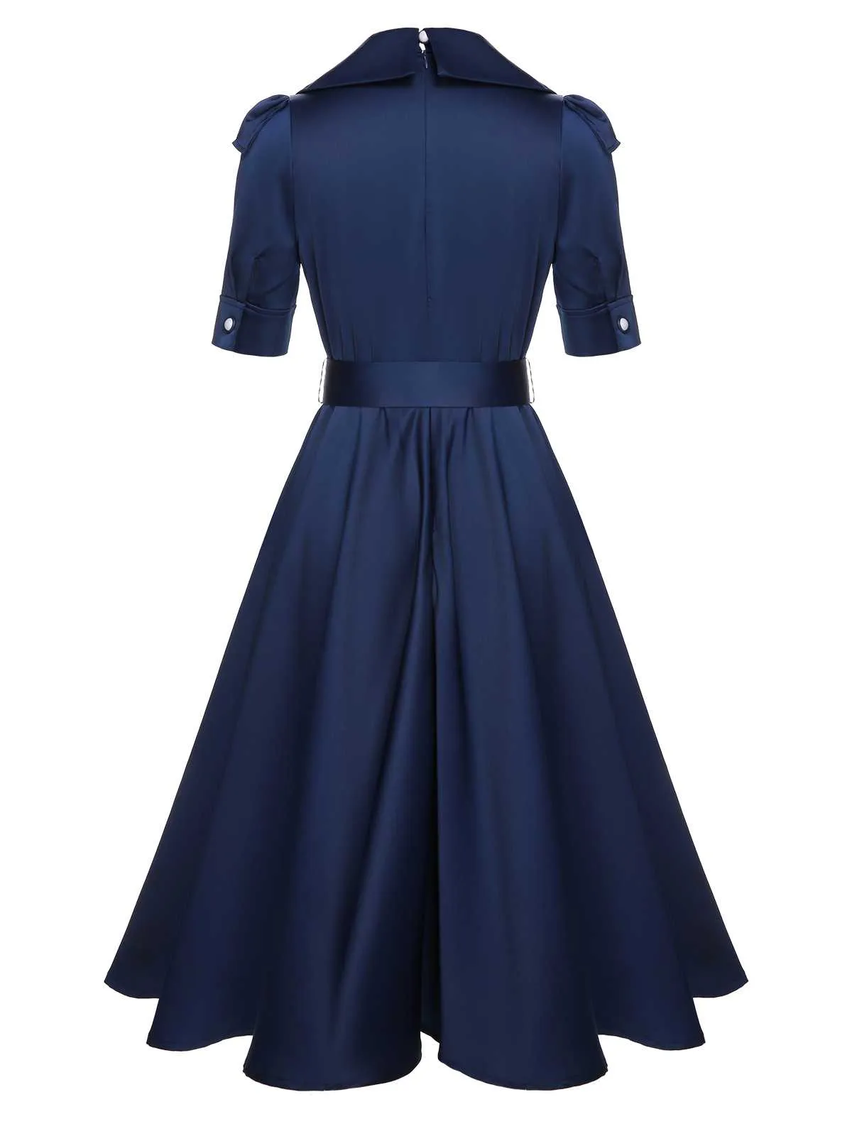 Blue 1940s Solid Short Sleeves Lapel Dress sold by Retro Stage product image thumbnail 5