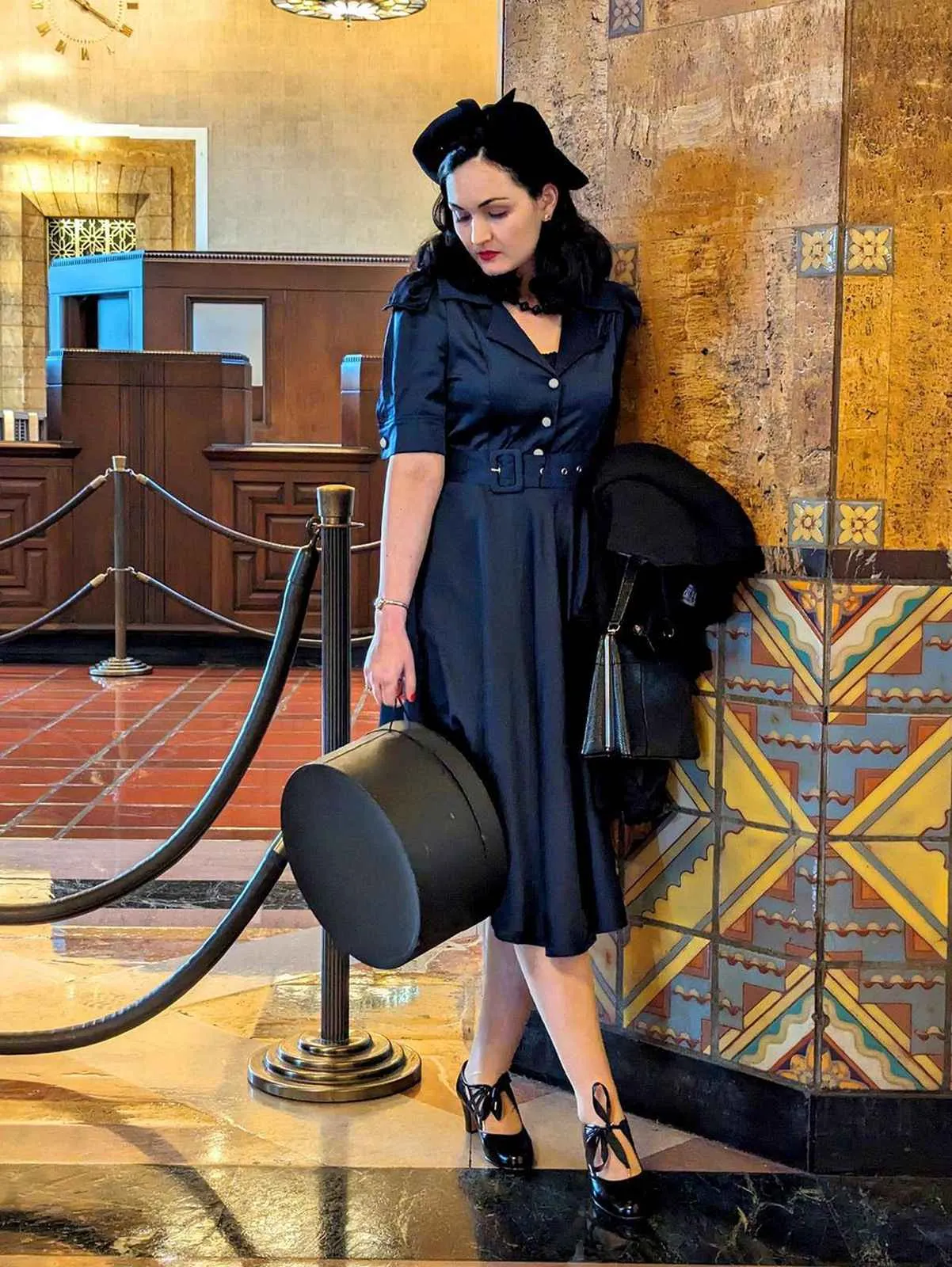 Blue 1940s Solid Short Sleeves Lapel Dress sold by Retro Stage