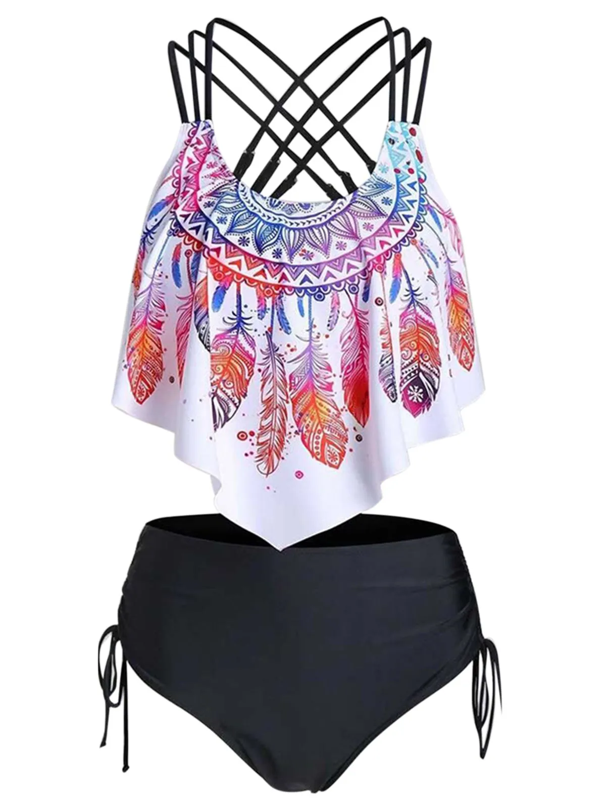 1950s Spaghetti Strap Feather Tankini Set sold by Retro Stage