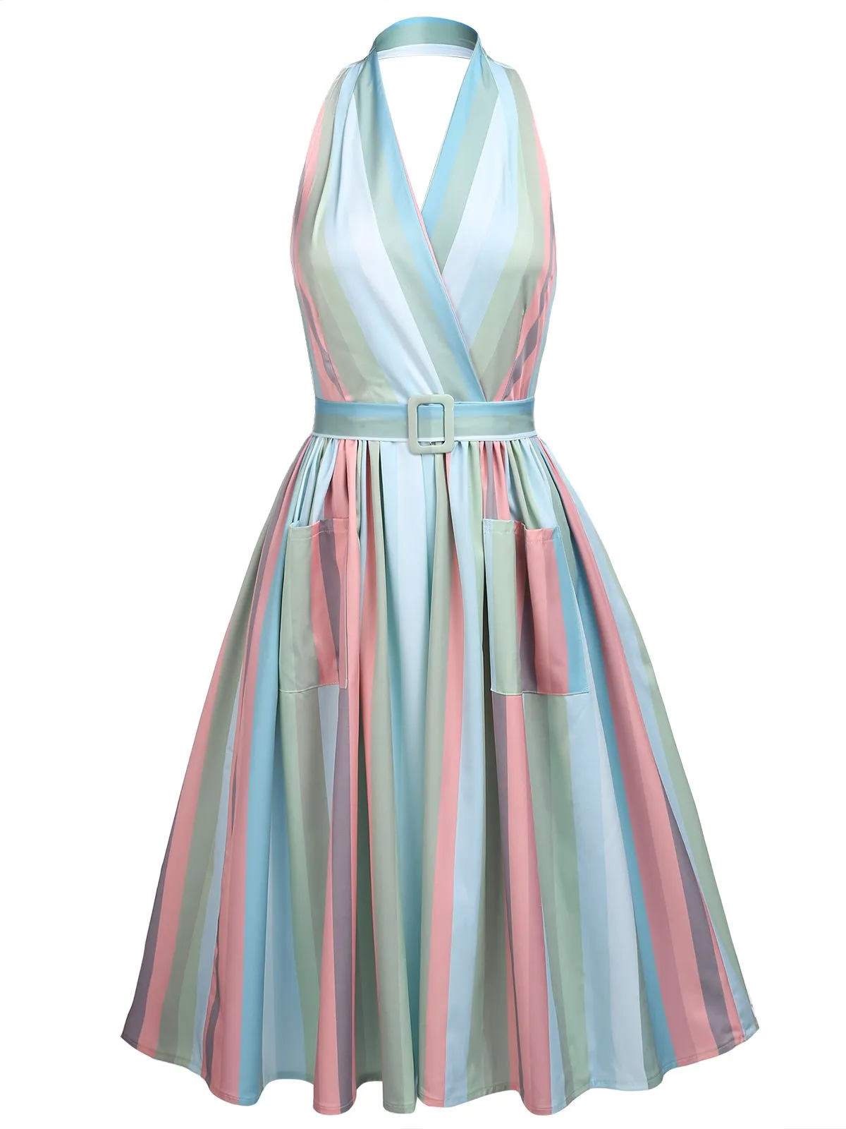 Rainbow 1950s Stripe Pocket Swing Dress sold by Retro Stage product image thumbnail 2