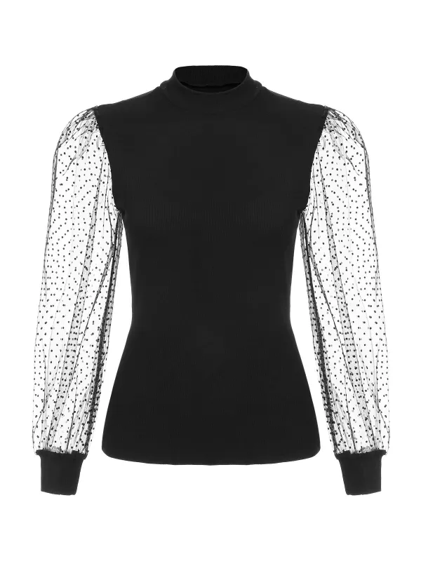 1960s Solid Half Turtleneck Puff Sleeve Knitted Top sold by Retro Stage