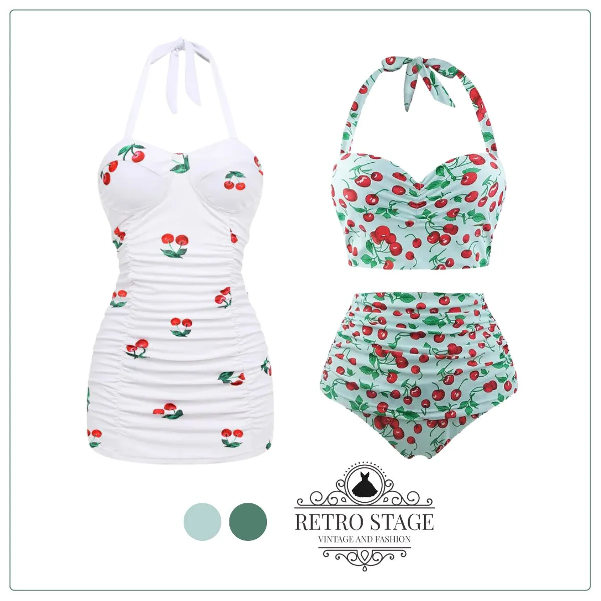 Retro 1950s Cherry Summer One-piece Swimsuit sold by Retro Stage