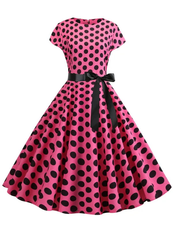 1950s Polka Dot Cap Sleeved Dress sold by Retro Stage