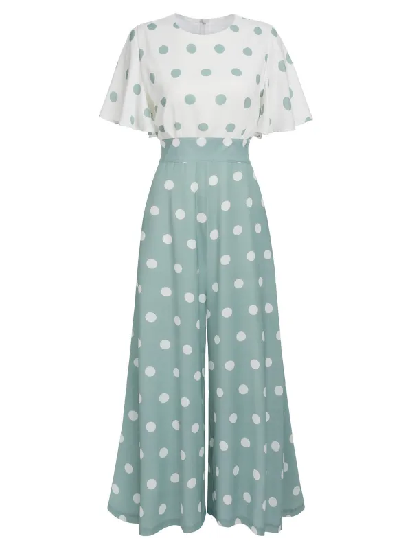 1930s Green White Splicing Polka Dot Jumpsuit sold by Retro Stage