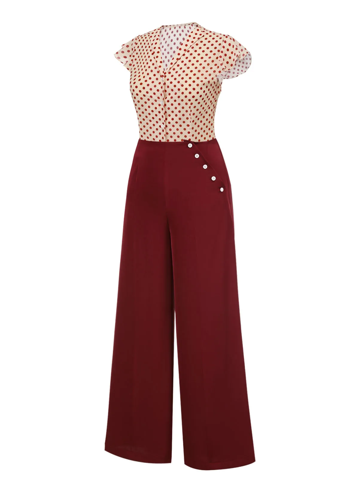 2PCS 1950s Red Polka Dot Blouse & Burgundy Pants sold by Retro Stage product image thumbnail 3