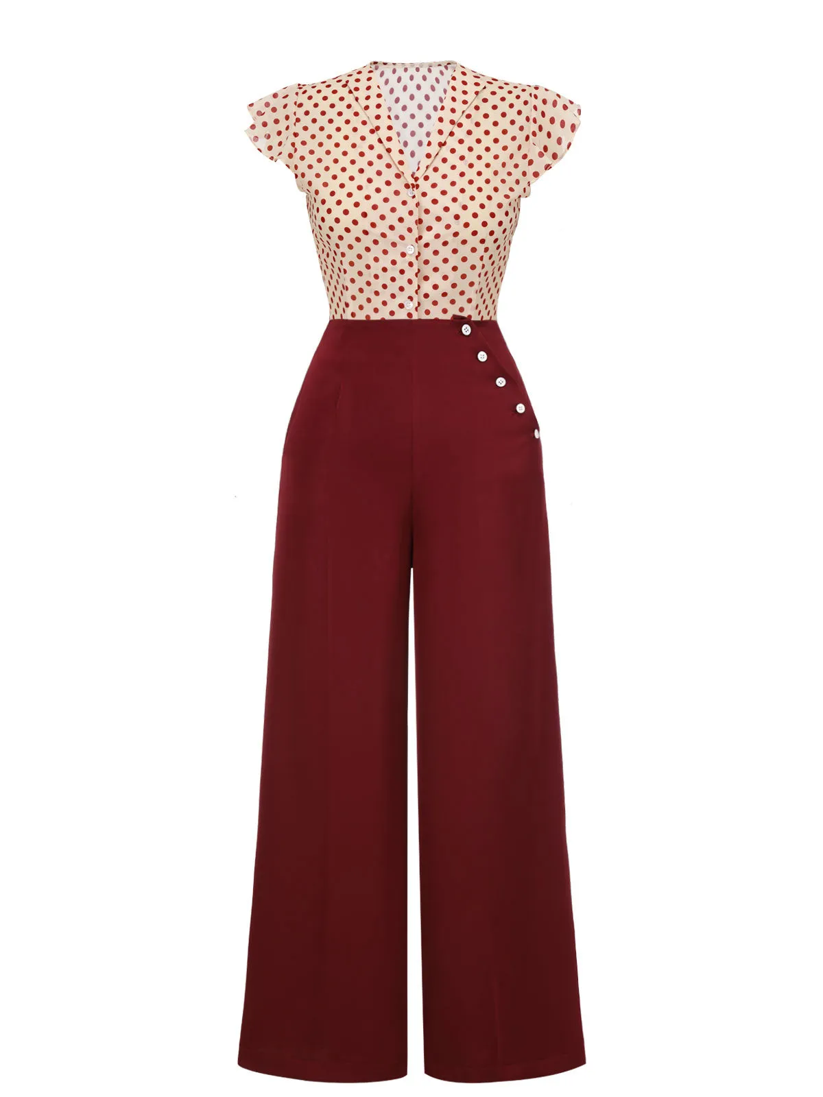 2PCS 1950s Red Polka Dot Blouse & Burgundy Pants sold by Retro Stage product image thumbnail 2