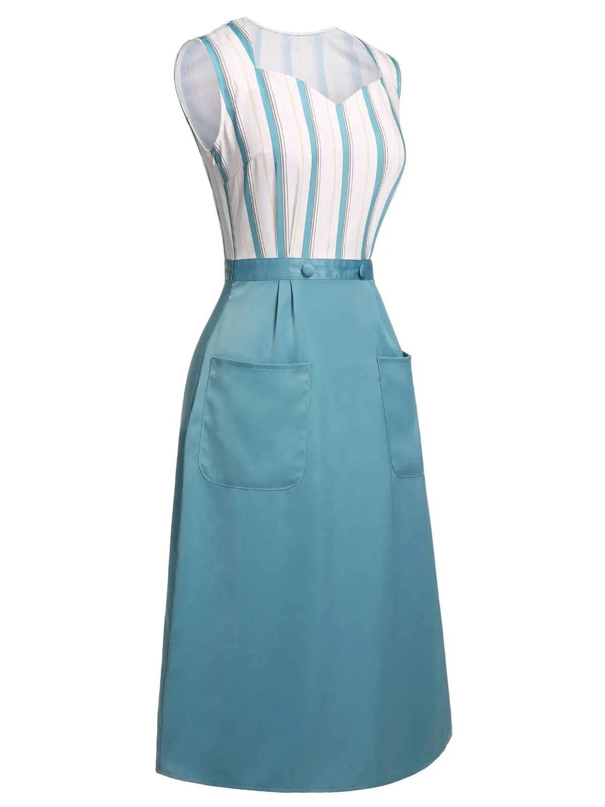 Blue 1950s Stripes Patchwork Pocketed Dress sold by Retro Stage product image thumbnail 5
