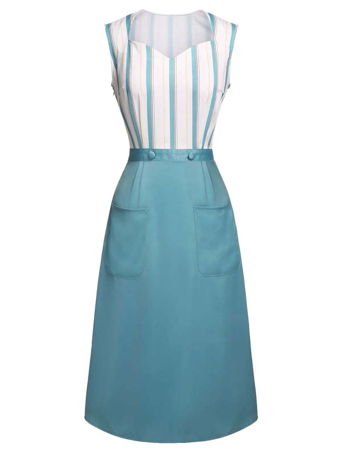 Blue 1950s Stripes Patchwork Pocketed Dress sold by Retro Stage product image thumbnail 4