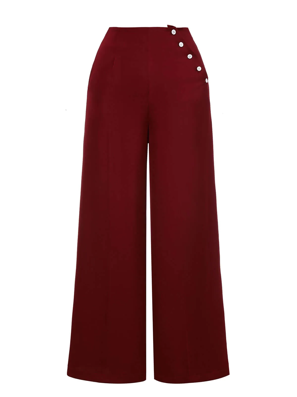Red 1950s Burgundy Button Wide leg Pants sold by Retro Stage product image thumbnail 2