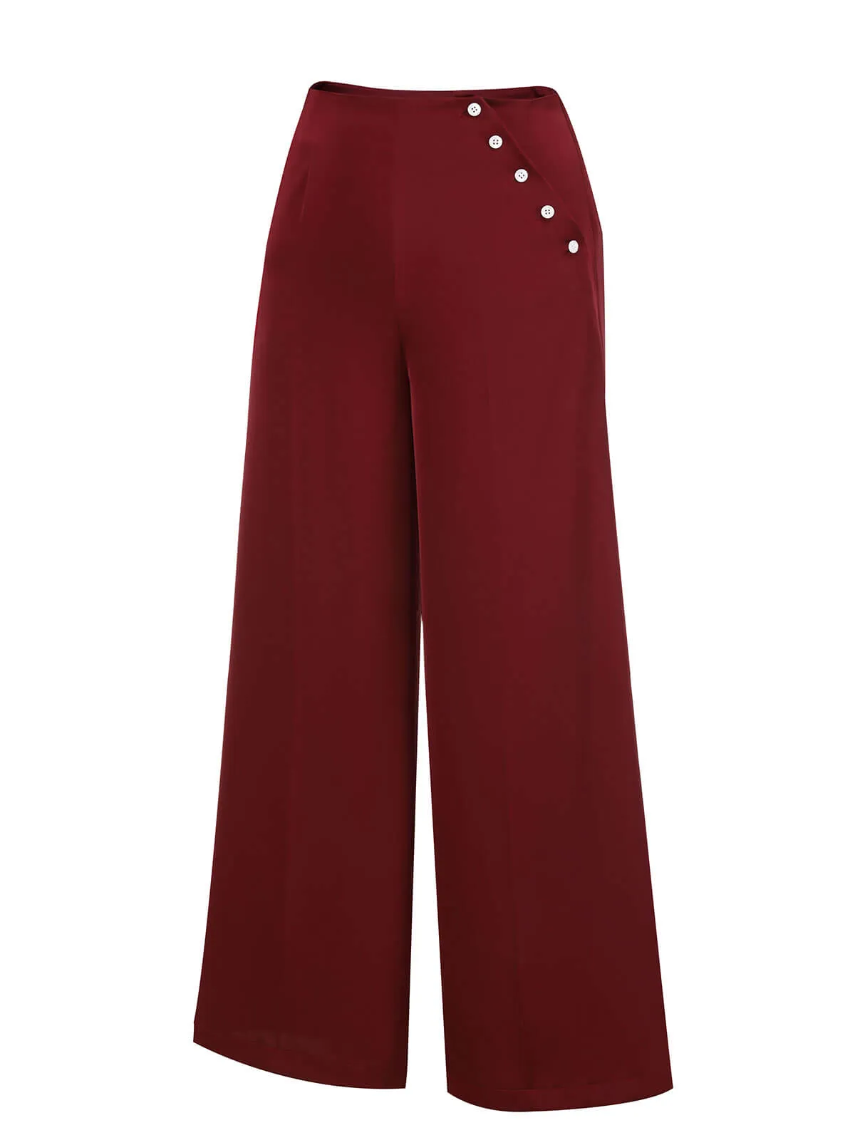 Red 1950s Burgundy Button Wide leg Pants sold by Retro Stage product image thumbnail 3