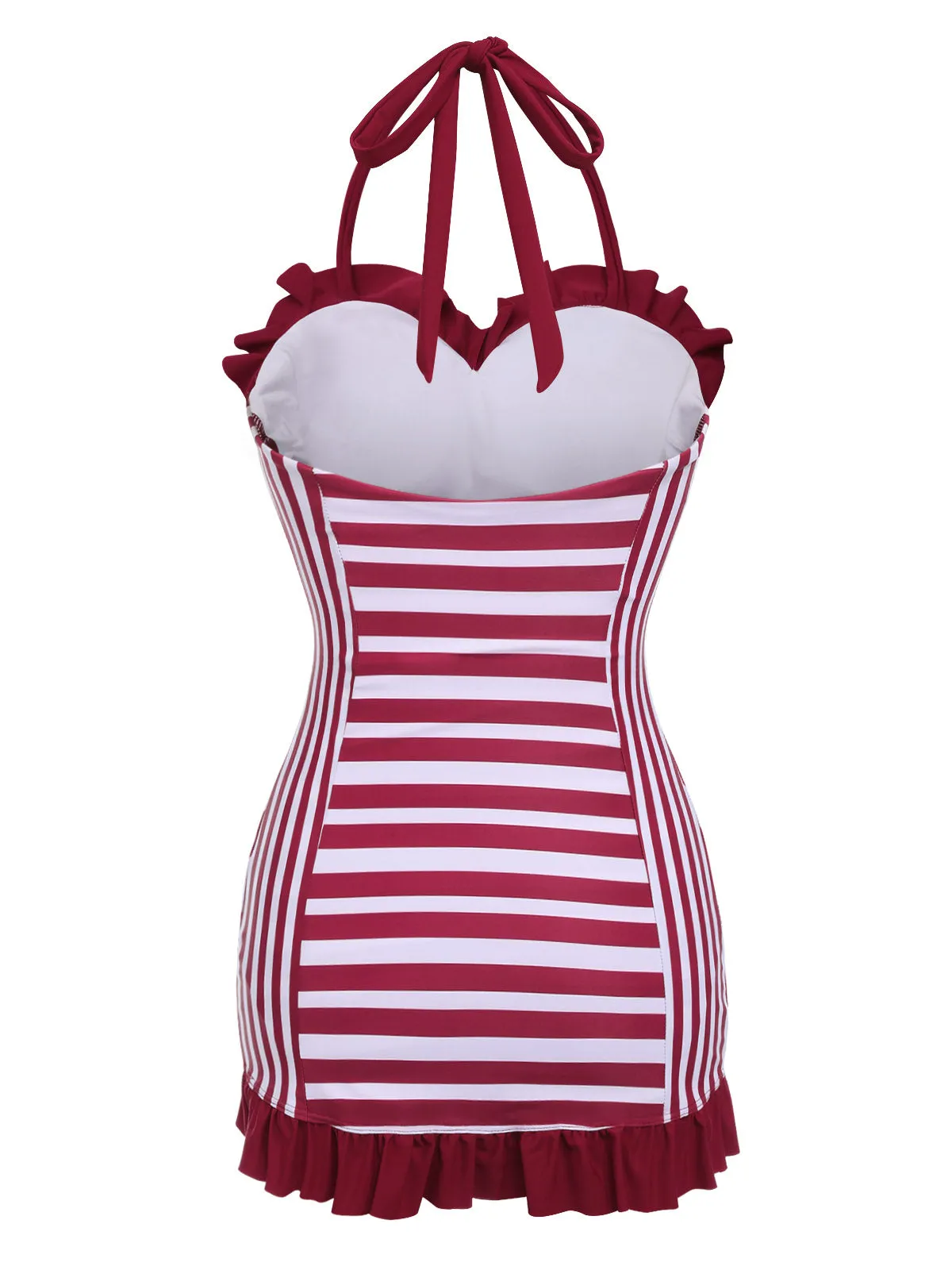 Wine Red 1950s Stripe Heart Collar Swimsuit sold by Retro Stage product image thumbnail 4