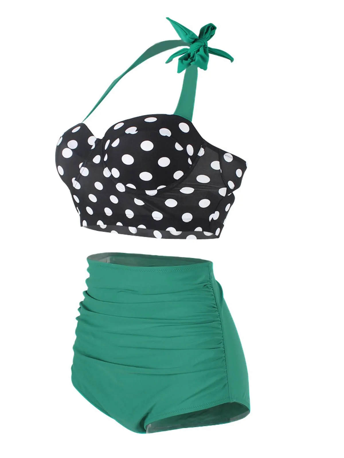 1950s Polka Dot Halter Pleated Bikini sold by Retro Stage product image thumbnail 2