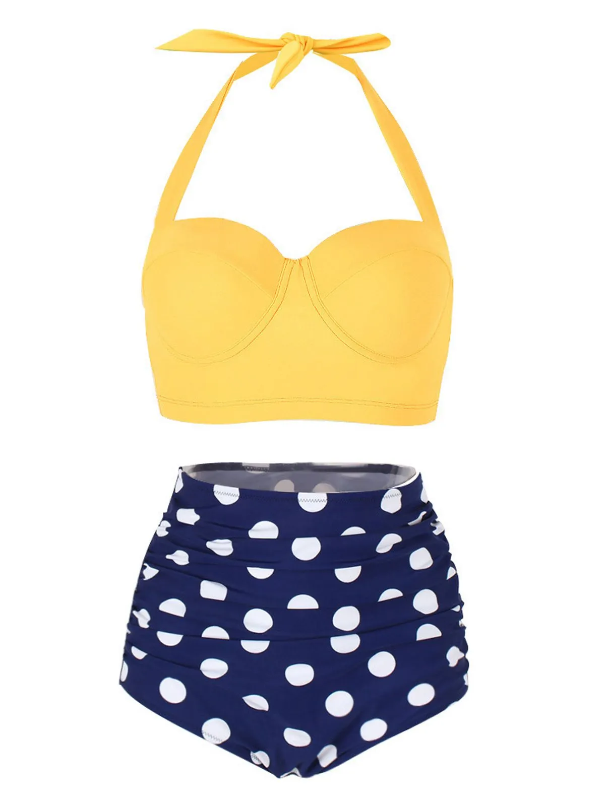 1950s Polka Dot Halter Pleated Bikini sold by Retro Stage product image thumbnail 4