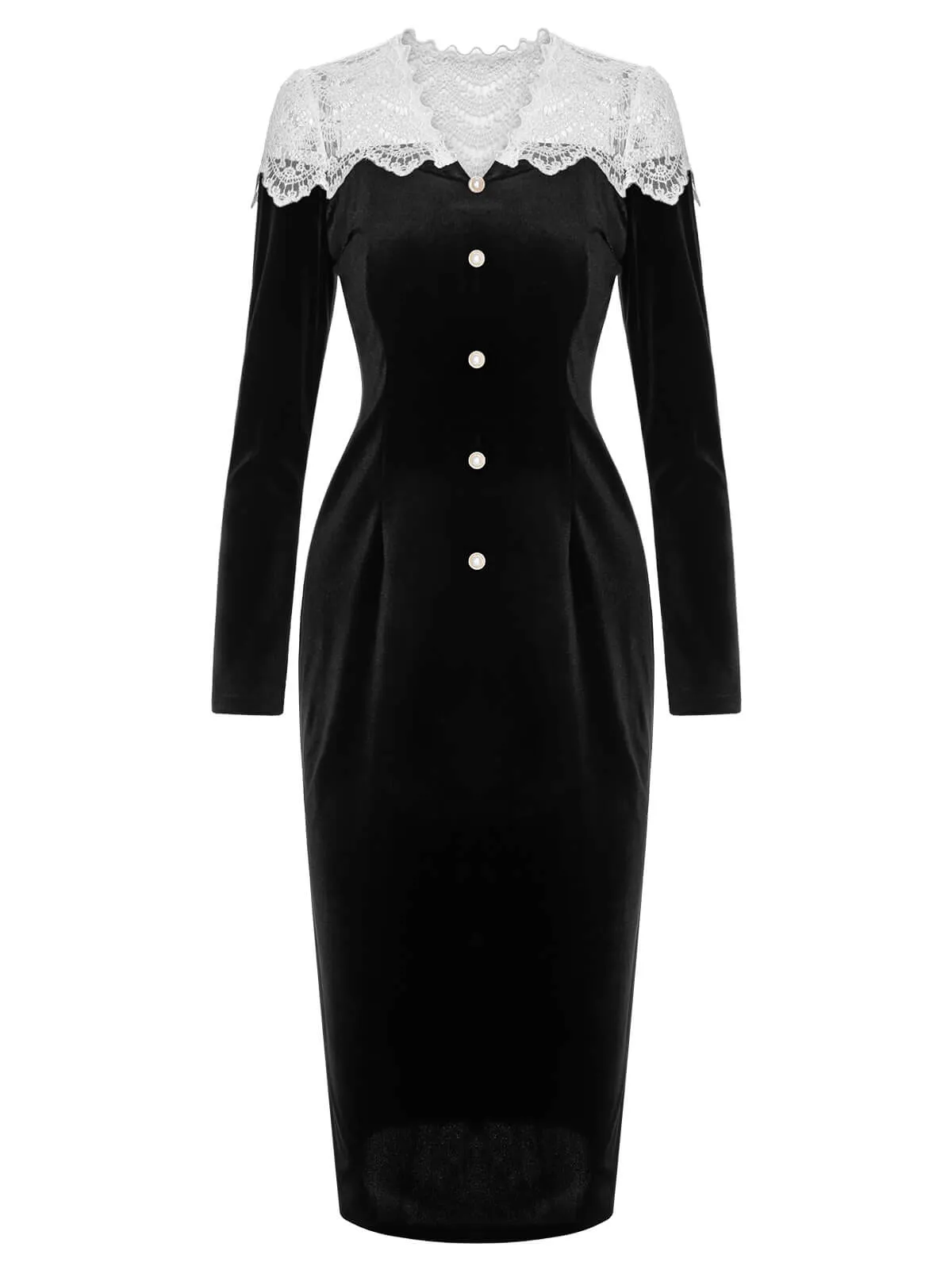 Black & White 1960s Lapel Patchwork Velvet Dress sold by Retro Stage product image thumbnail 2