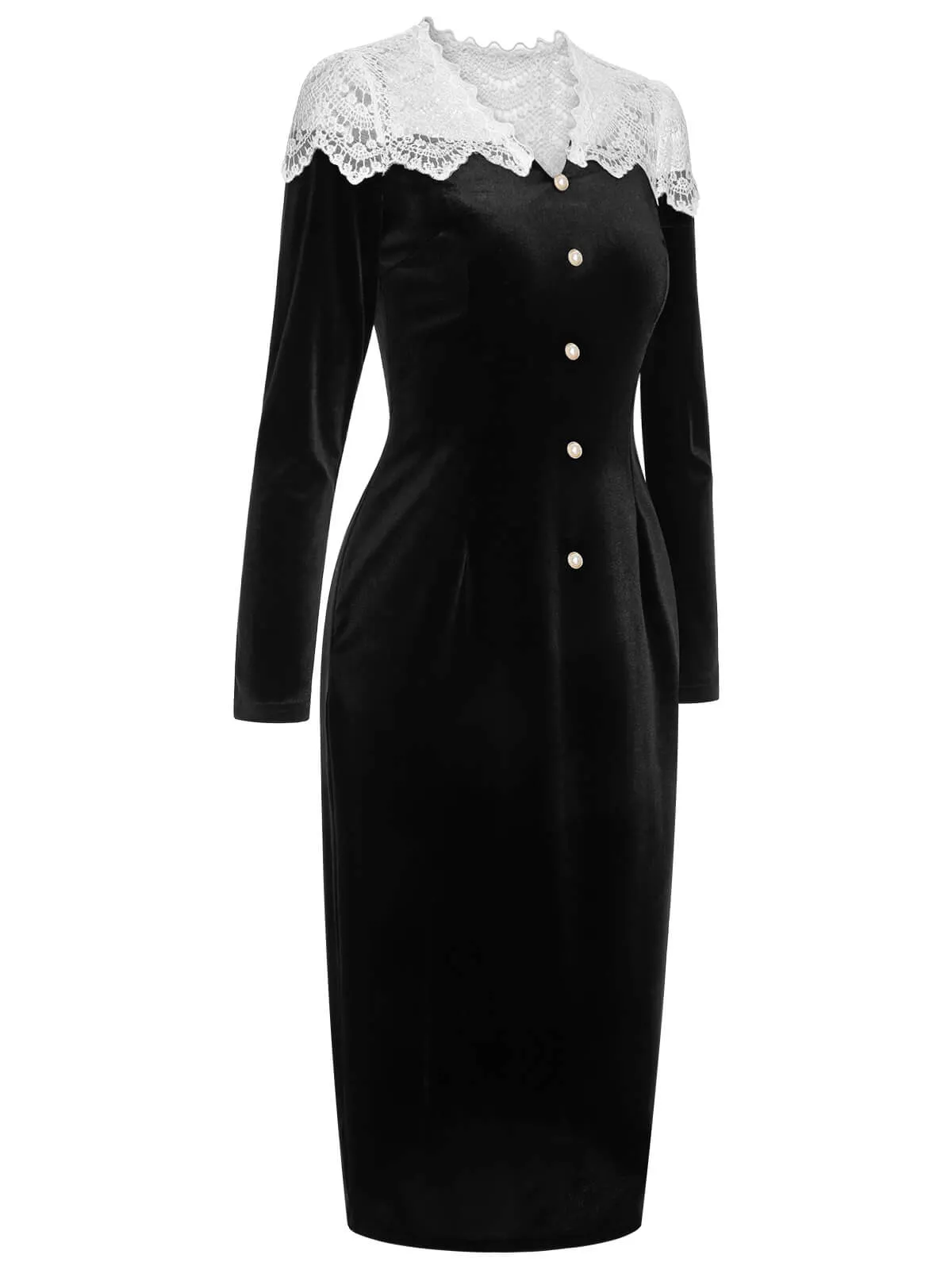 Black & White 1960s Lapel Patchwork Velvet Dress sold by Retro Stage product image thumbnail 3