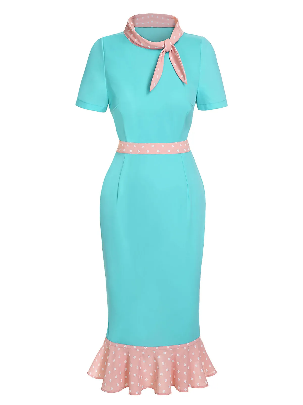 Turquoise 1930s Polka Dots Ruffles Dress sold by Retro Stage product image thumbnail 2