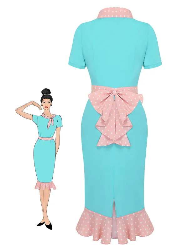 Turquoise 1930s Polka Dots Ruffles Dress sold by Retro Stage
