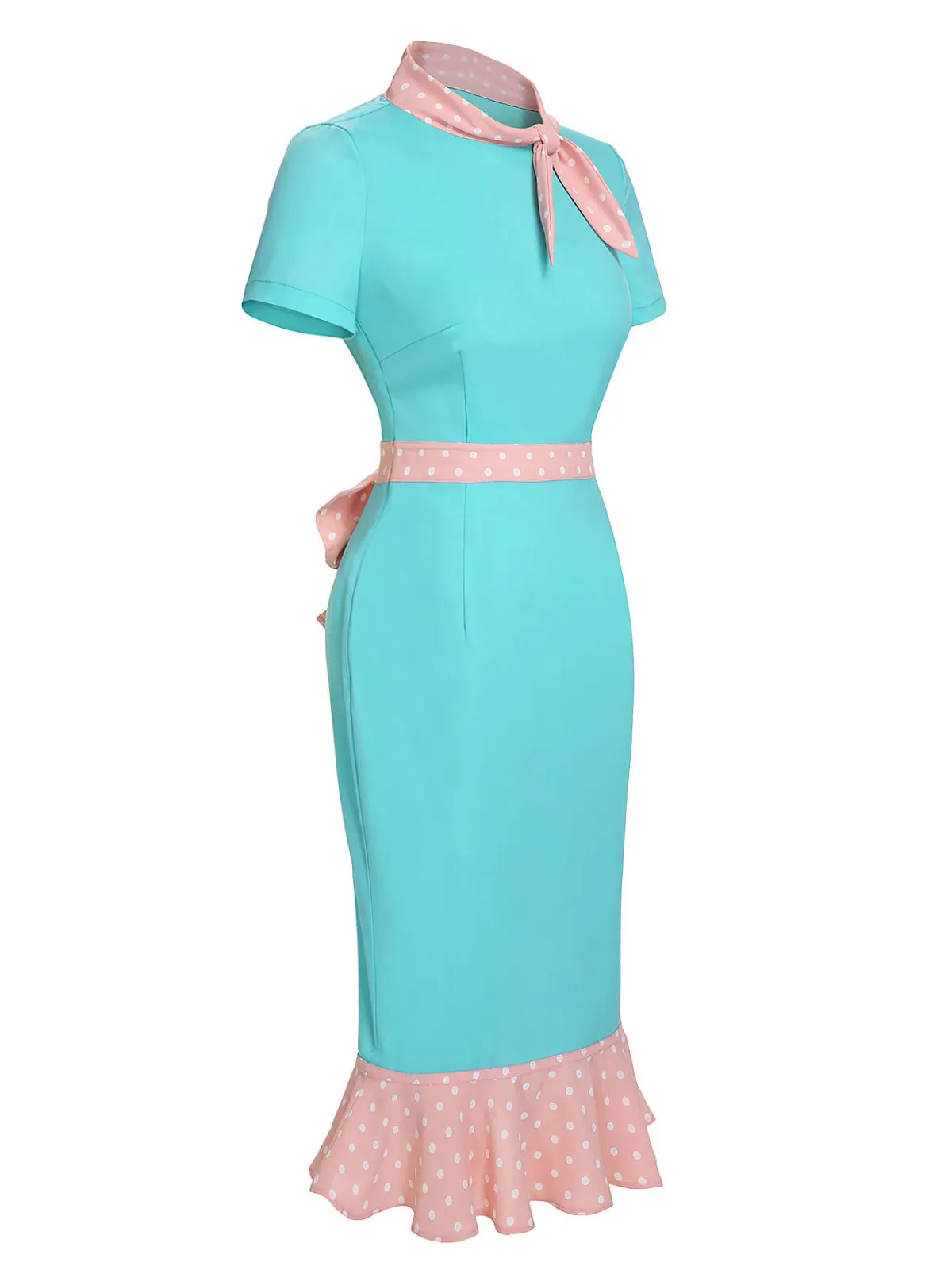 Turquoise 1930s Polka Dots Ruffles Dress sold by Retro Stage product image thumbnail 3