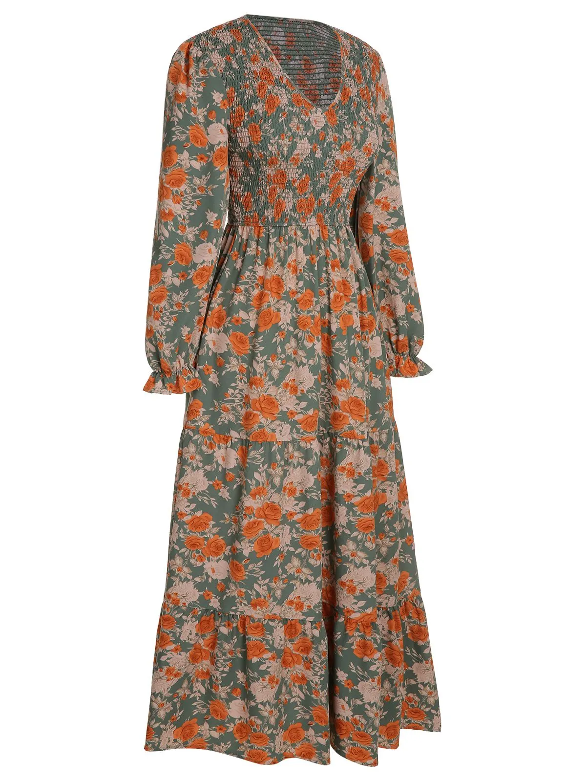 1940s V-Neck Floral Long-Sleeved Dress sold by Retro Stage product image thumbnail 3