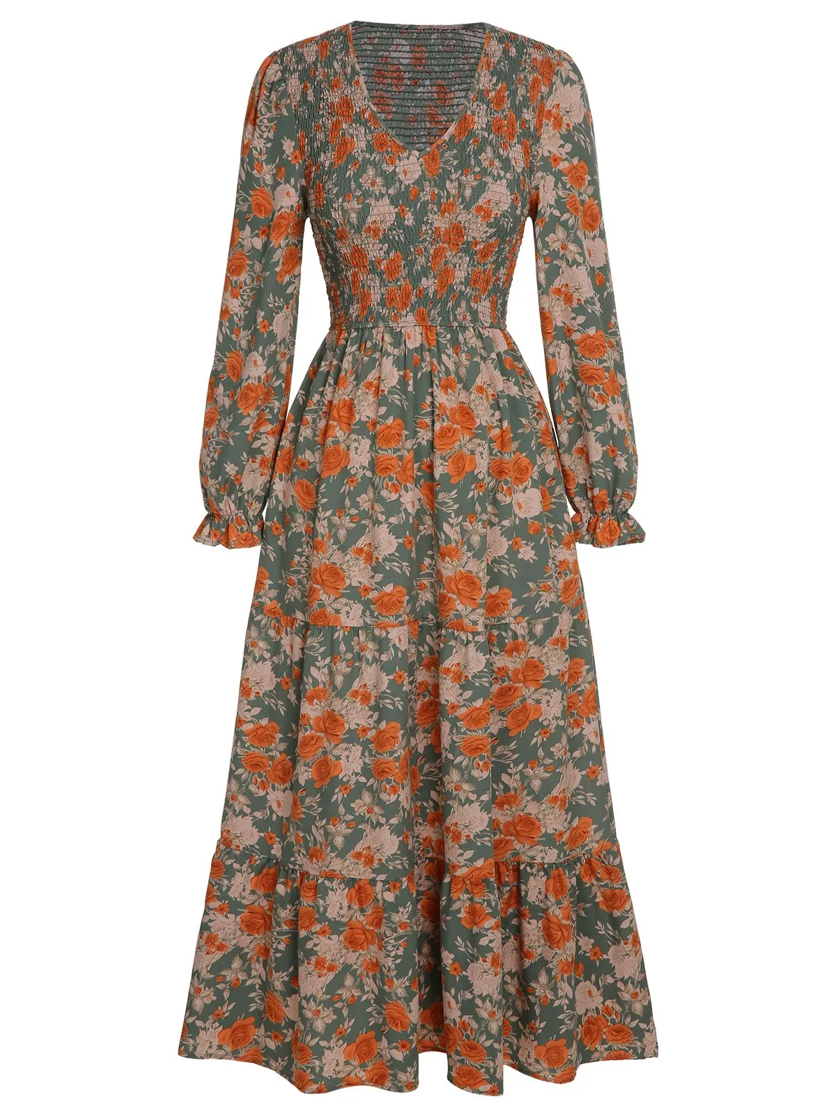 1940s V-Neck Floral Long-Sleeved Dress sold by Retro Stage product image thumbnail 2