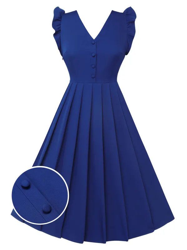 Blue 1950s Pleated Ruffles Vest Dress sold by Retro Stage