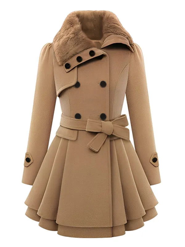 1950s Fur Collar Waisted Winter Coat sold by Retro Stage