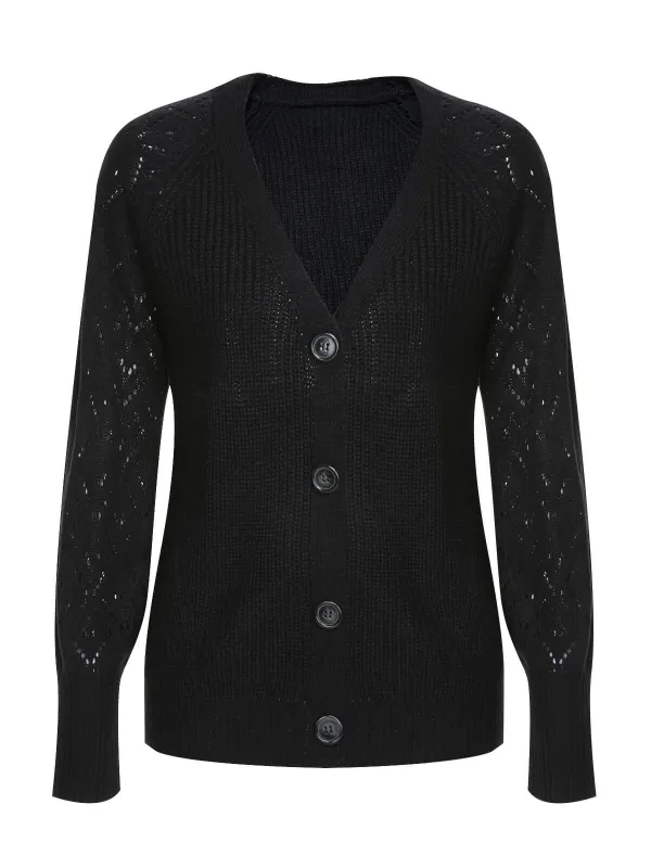 Black 1940s V-Neck Knitted Button Sweater sold by Retro Stage