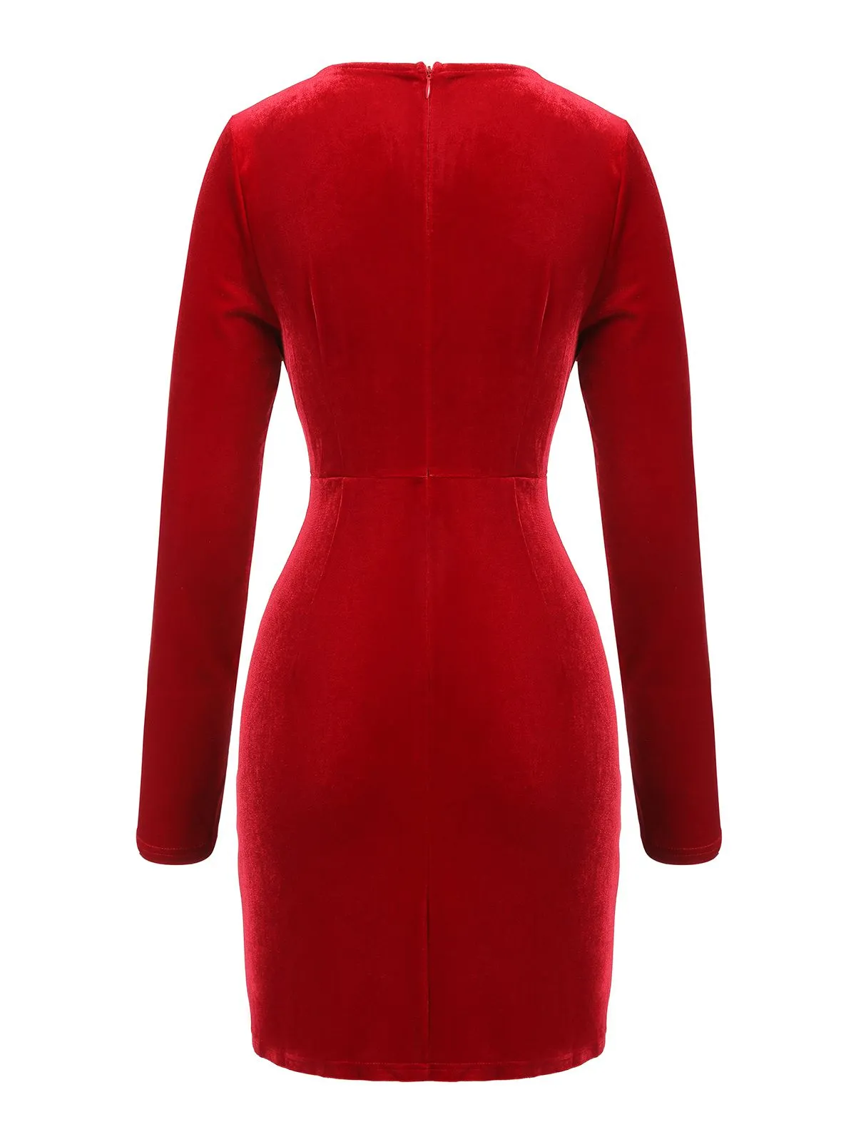 Red 1960s V-Neck Velvet Pleated Wrap Dress sold by Retro Stage product image thumbnail 4