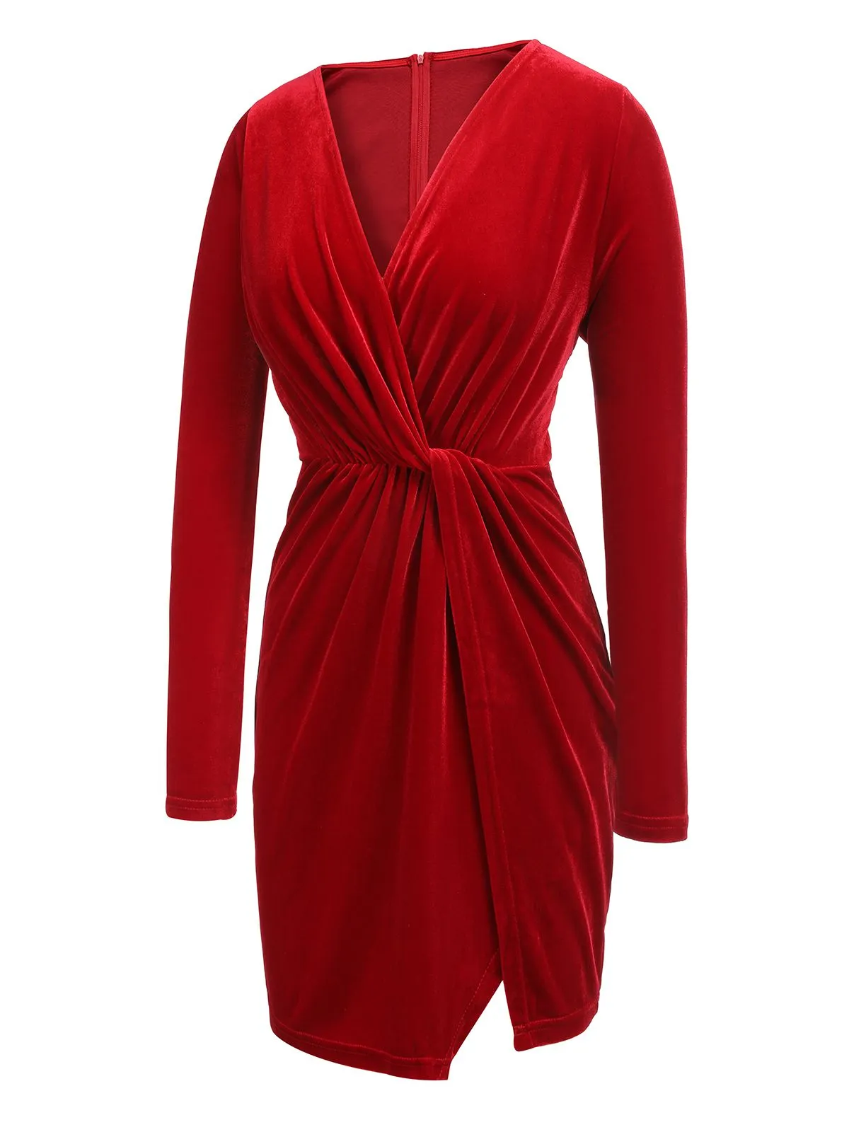 Red 1960s V-Neck Velvet Pleated Wrap Dress sold by Retro Stage product image thumbnail 3