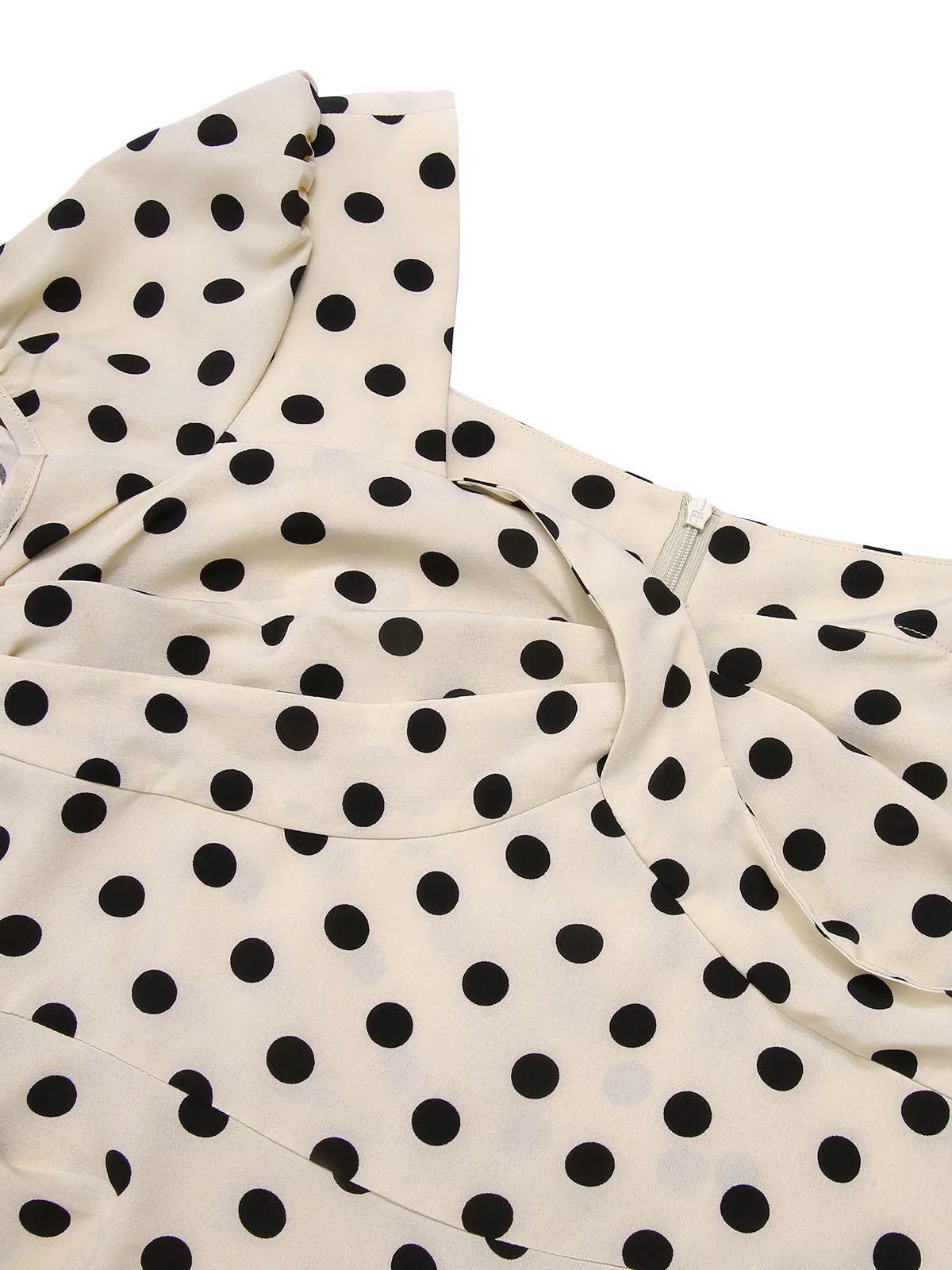 Beige 1960s Polka Dot Square Neck Puff Dress sold by Retro Stage product image thumbnail 5