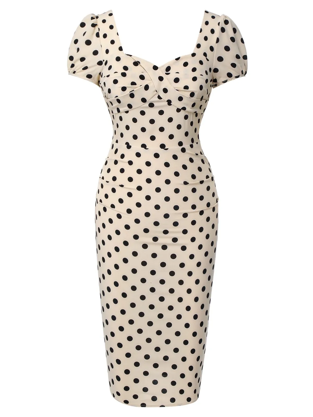 Beige 1960s Polka Dot Square Neck Puff Dress sold by Retro Stage product image thumbnail 2