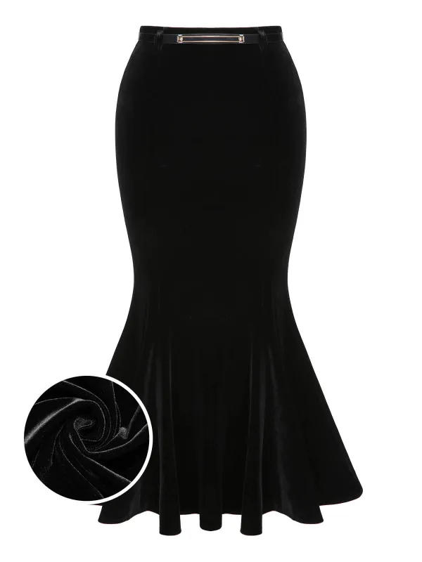1930s Solid Velvet Mermaid Skirt sold by Retro Stage