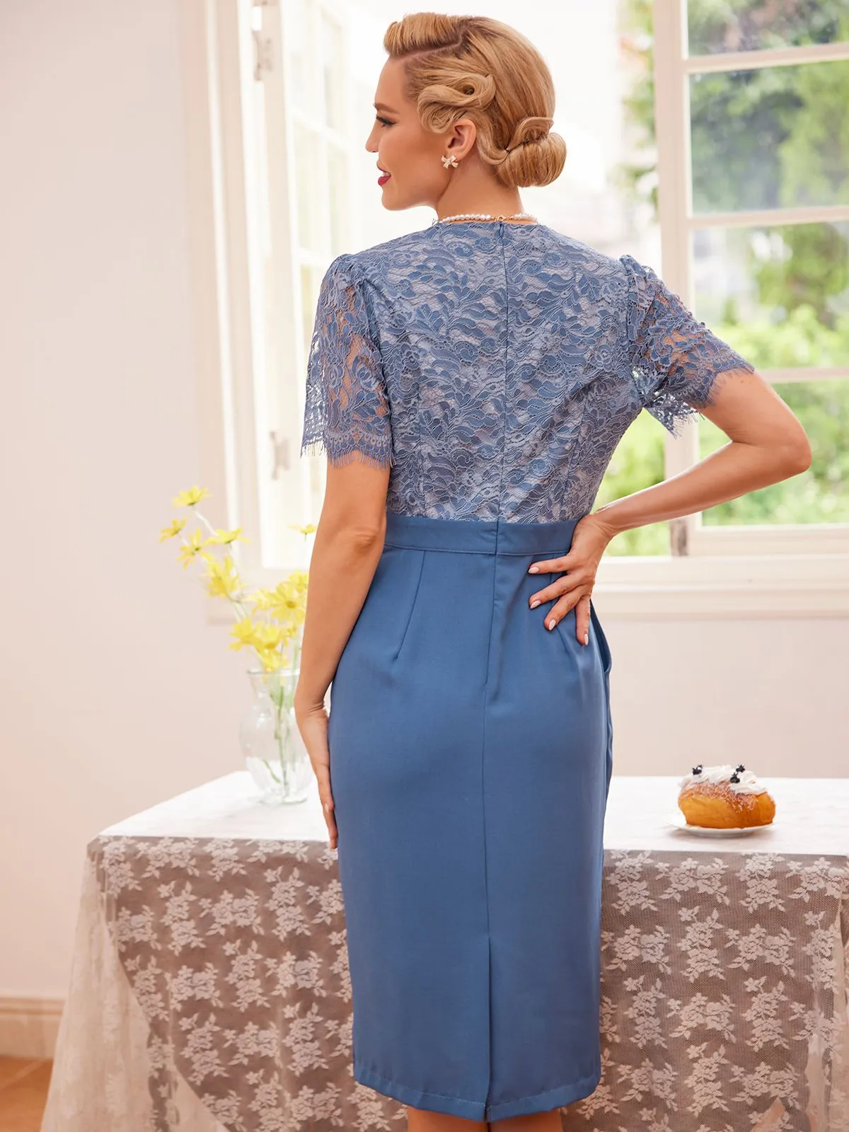 1960s Lace Button Solid Pencil Dress sold by Retro Stage product image thumbnail 3