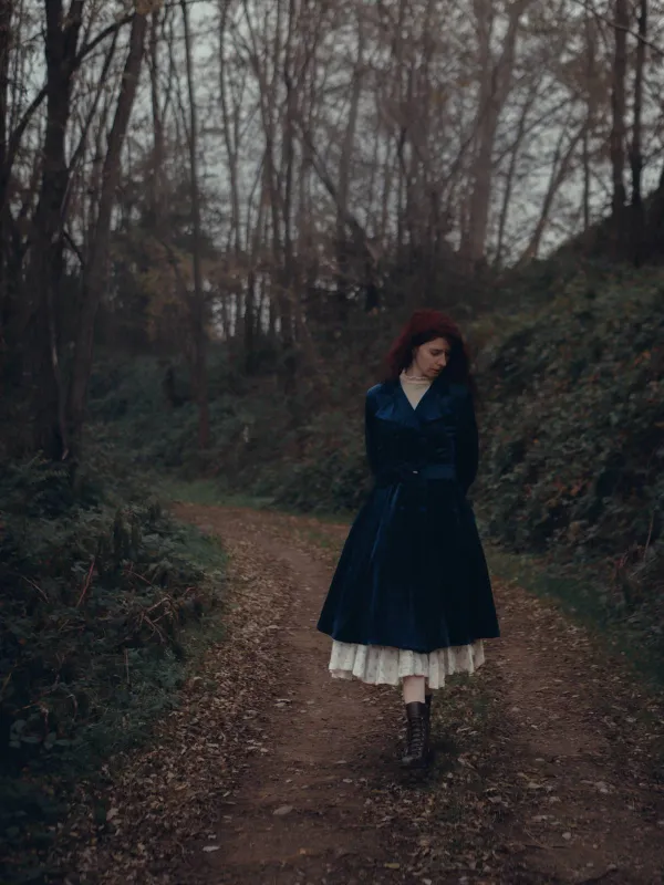 Navy Blue 1950s Corduroy Long Coat sold by Retro Stage