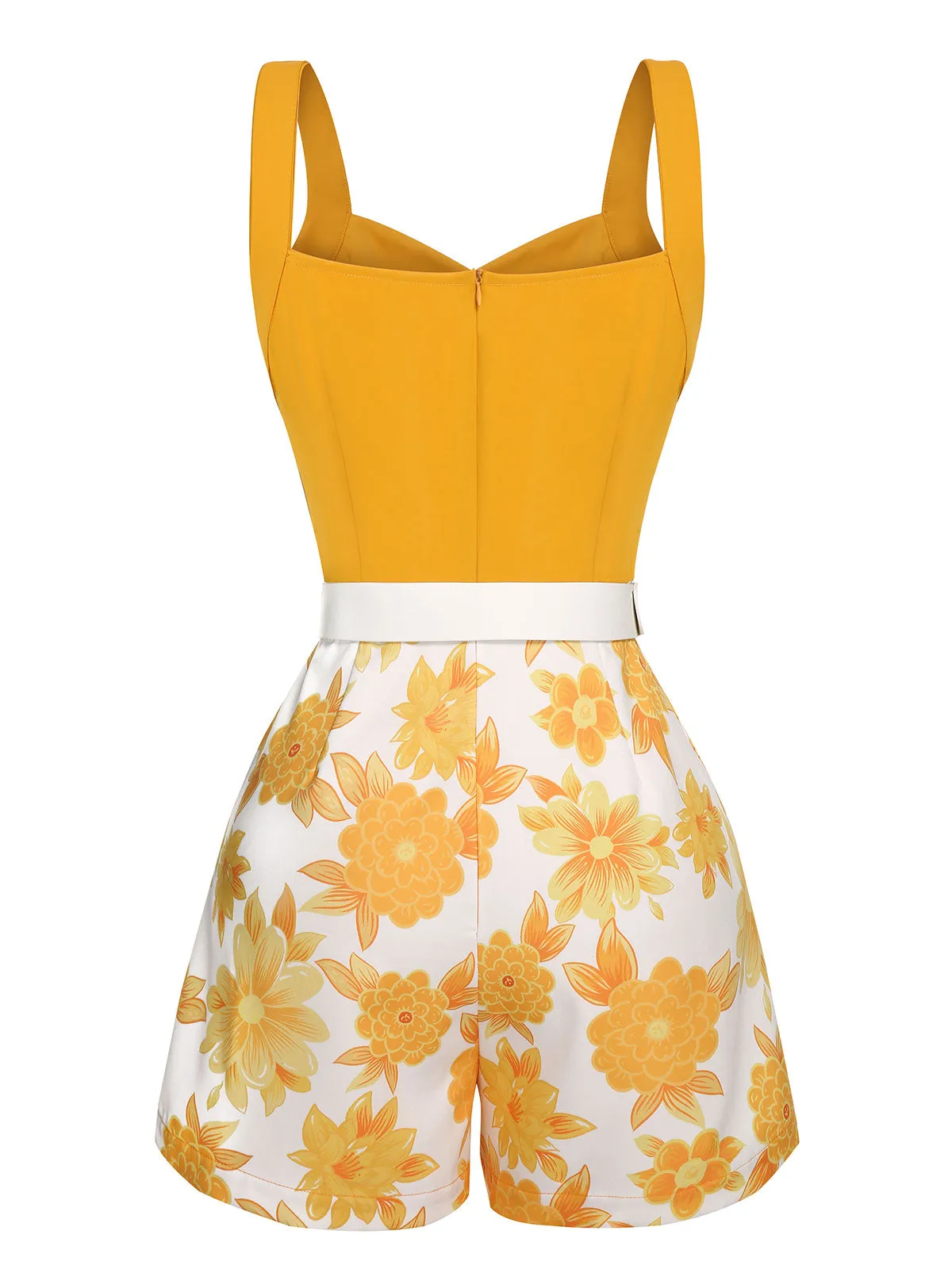 Yellow 1950s Spaghetti Strap Floral Romper sold by Retro Stage product image thumbnail 4