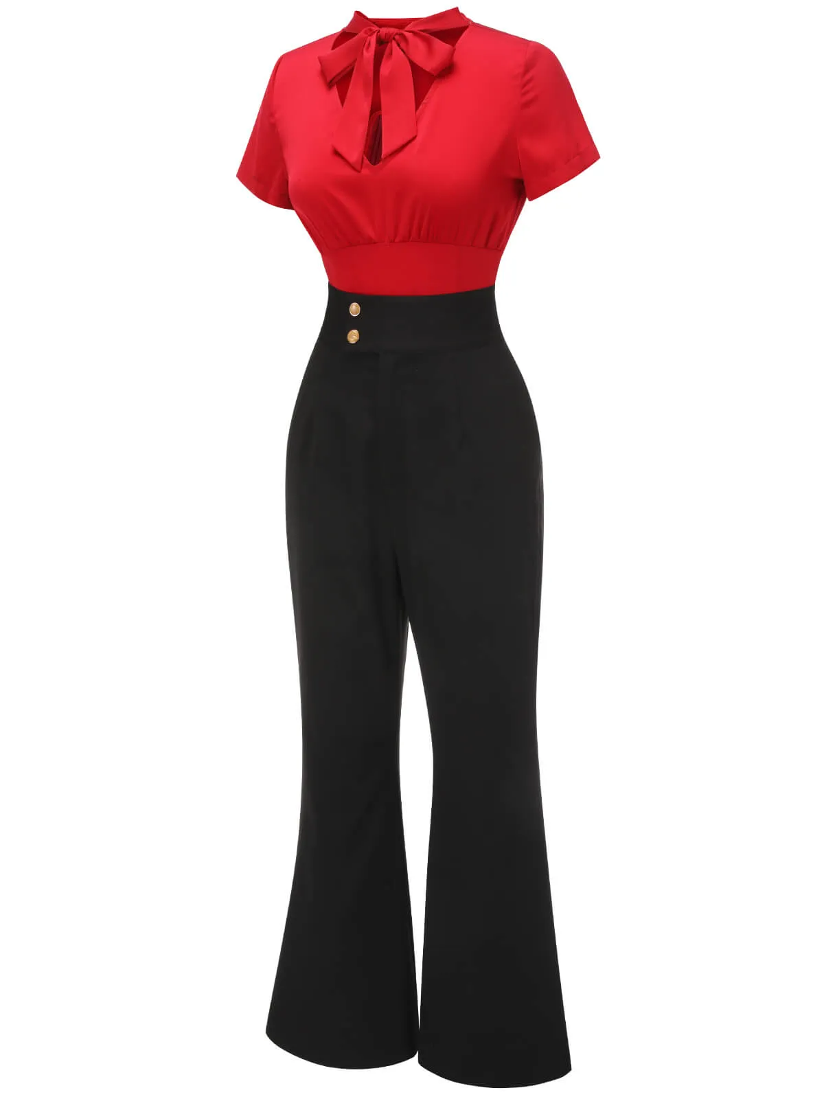 2PCS 1940s Red Tie-Up Blouse & Black Pants sold by Retro Stage product image thumbnail 3
