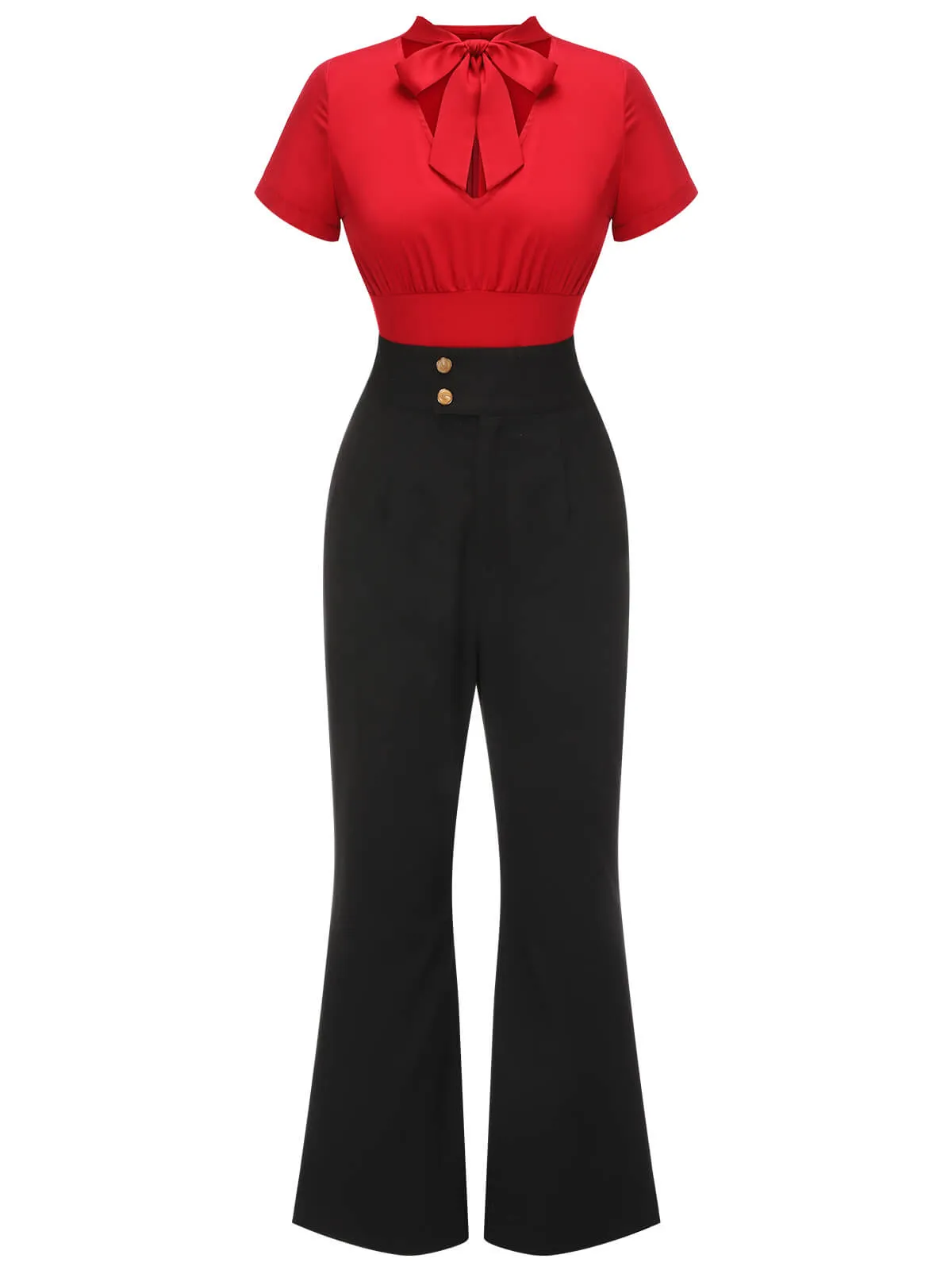2PCS 1940s Red Tie-Up Blouse & Black Pants sold by Retro Stage product image thumbnail 2