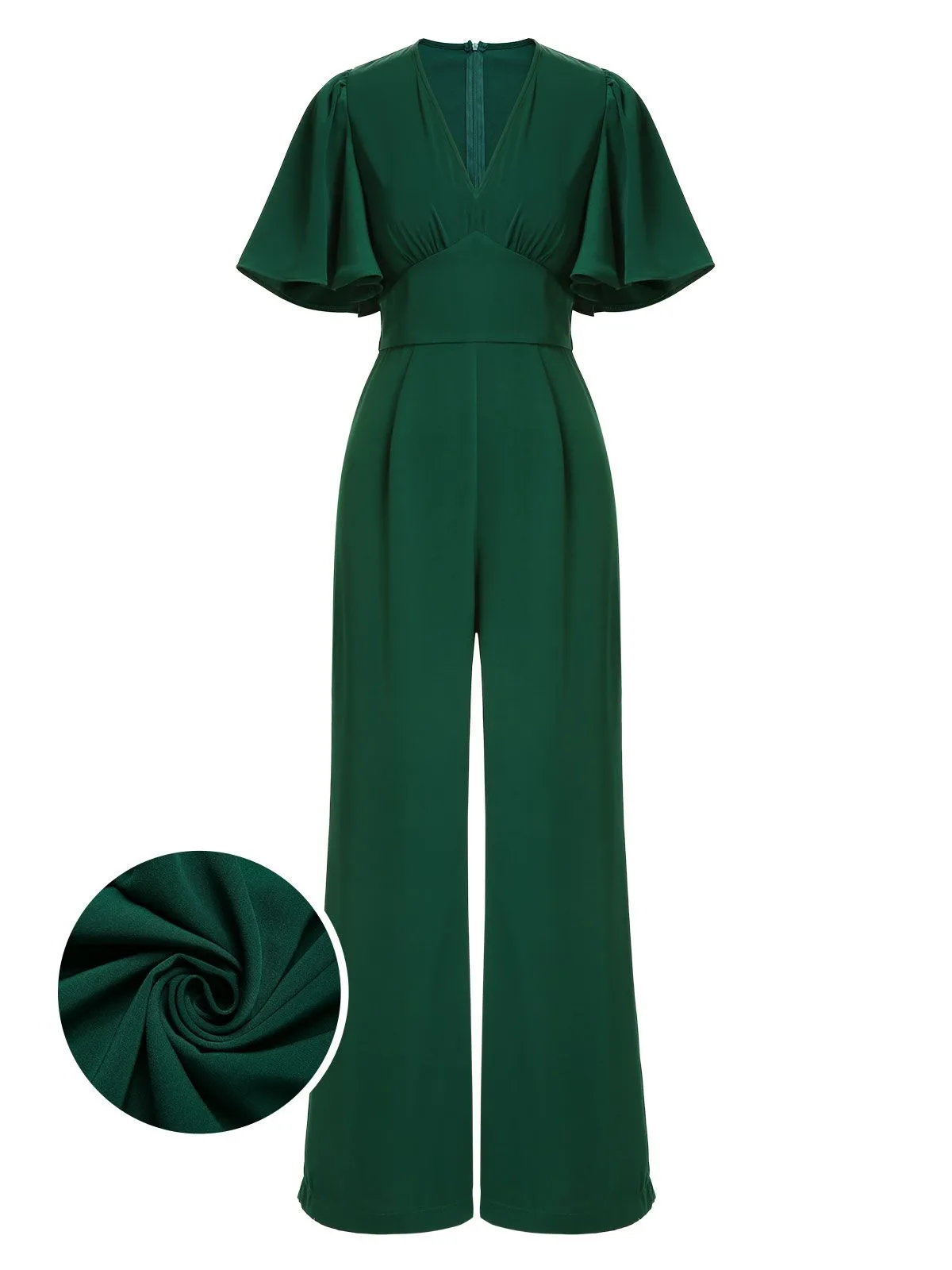 Green 1930s Solid V-Neck Jumpsuit sold by Retro Stage