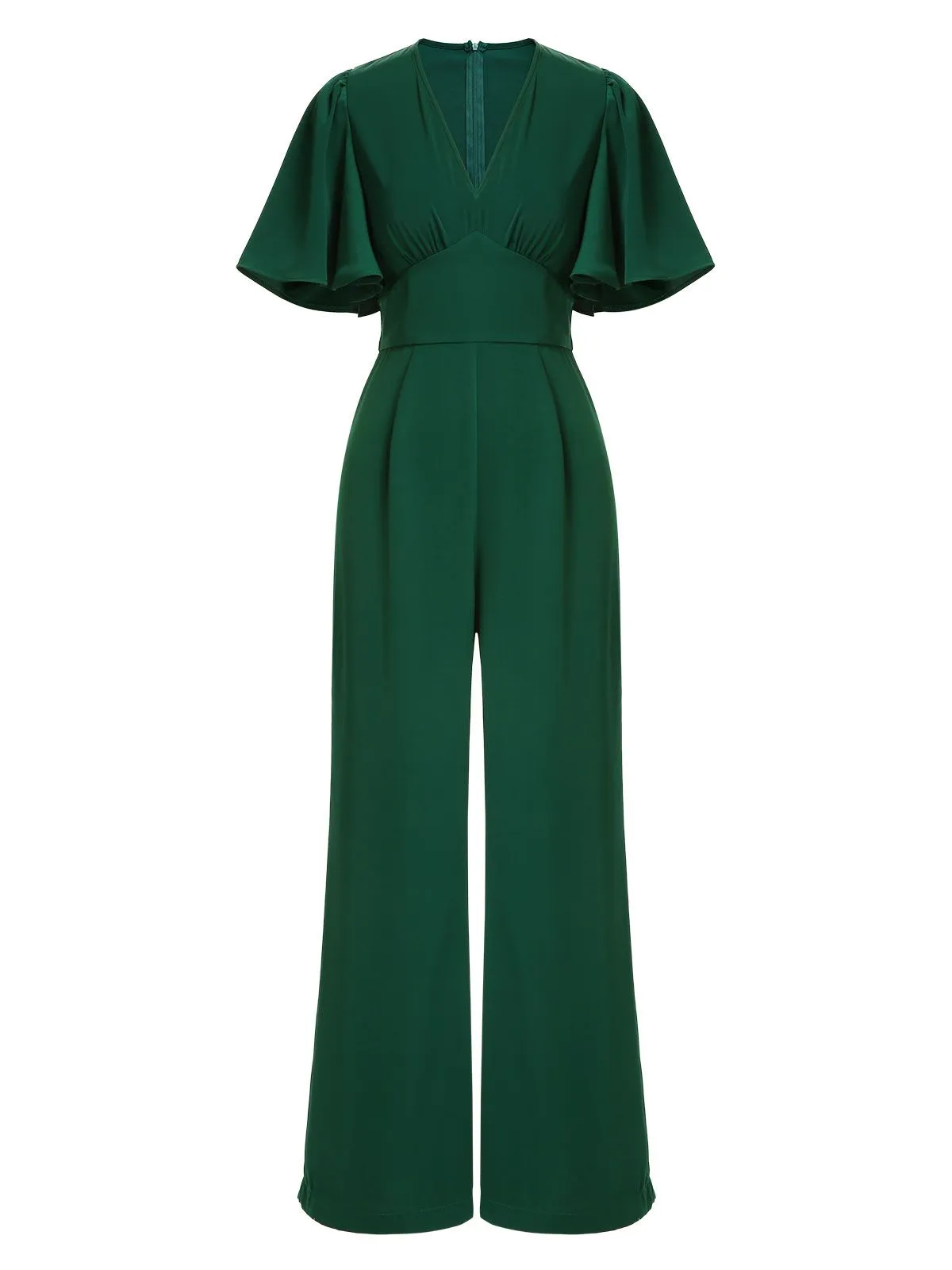 Green 1930s Solid V-Neck Jumpsuit sold by Retro Stage product image thumbnail 2