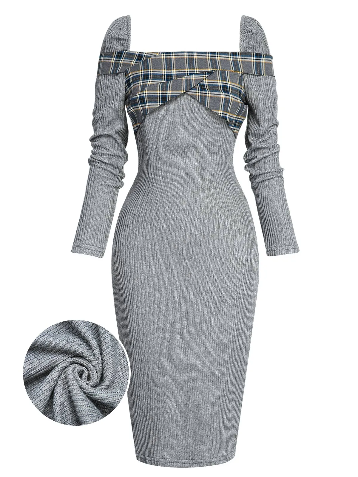 Gray 1960s Plaid Patchwork Pencil Dress sold by Retro Stage
