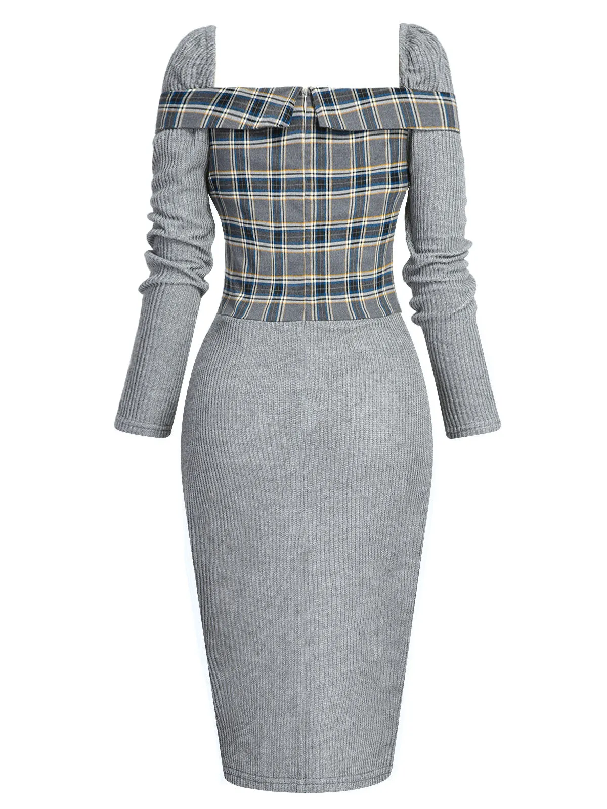 Gray 1960s Plaid Patchwork Pencil Dress sold by Retro Stage product image thumbnail 4
