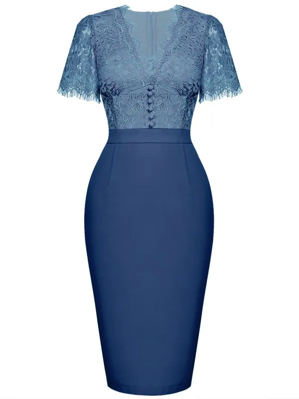 1960s Lace Button Solid Pencil Dress sold by Retro Stage